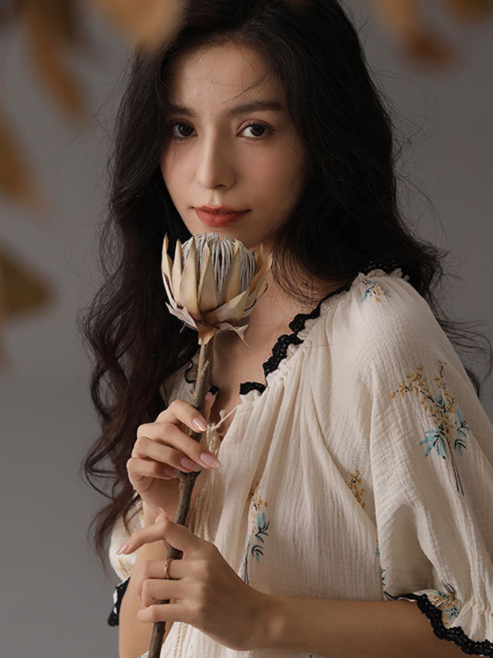 綿ガーゼ花柄ナイトドレス