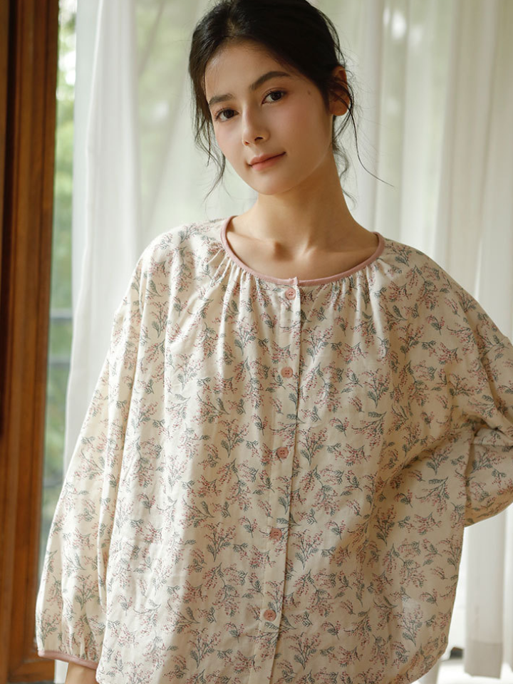 純綿ダブルガーゼ 小花柄プリント リラックスパジャマセット